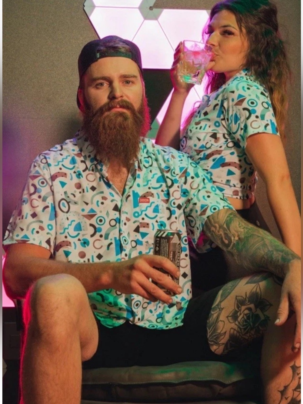 Dixxon New Wave Party Shirt 5XL Mens 90s Retro Geometric Short Sleeve Button Up